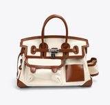 Contrast color design Canvas Handbag with lock decoration 流行撞色手提帆布袋